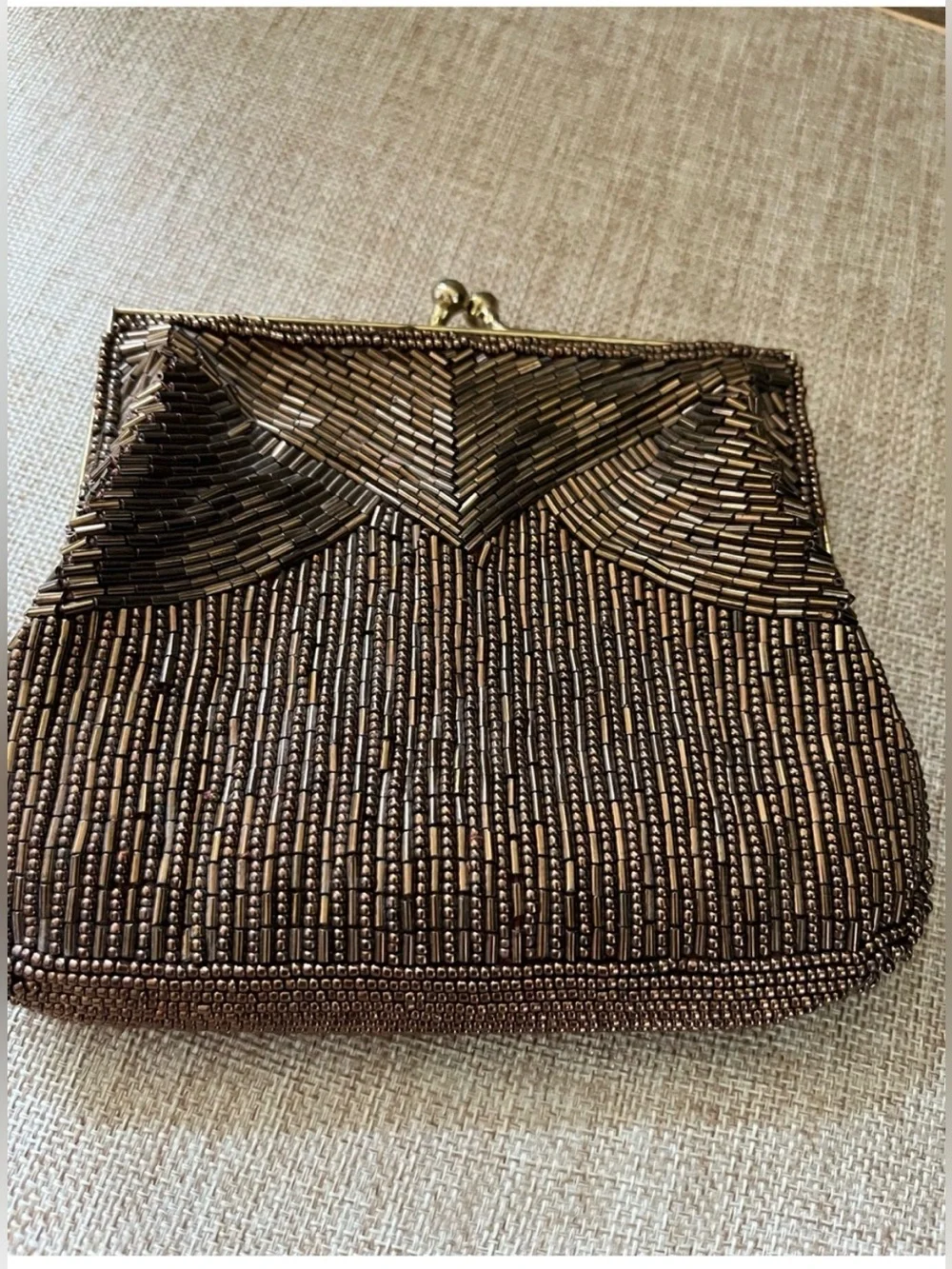 Magid Bronze Beaded Kiss-Lock Evening Clutch